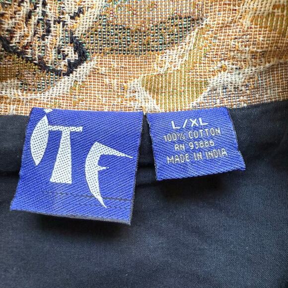 ITF Safari Tapestry Oversized Jacket 100% Cotton in Tan Embellished Buttons L/XL - Picture 3 of 14